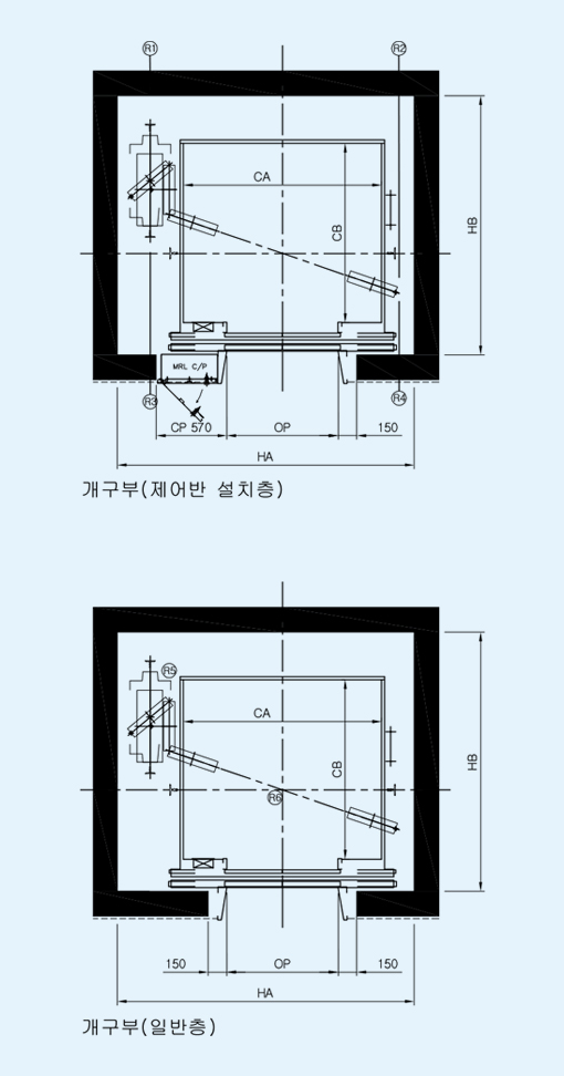 MRL 승강로 및 기계실 평면도 (1대 단독)